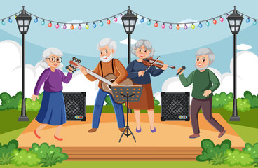 Wall Mural - Senior people playing musical instrument at park