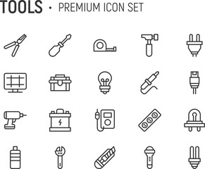 Poster - Editable vector pack of tools line icons.
