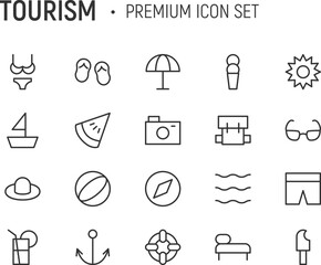 Canvas Print - Editable vector pack of tourism line icons.