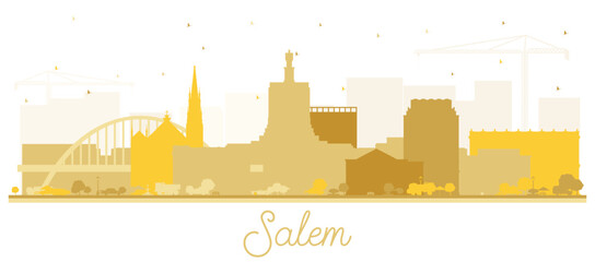 Fototapete - Salem Oregon City Skyline Silhouette with Golden Buildings Isolated on White.