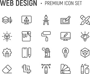 Poster - Editable vector pack of web design line icons.