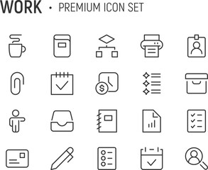 Poster - editable vector pack of work line icons.