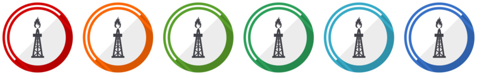 Poster - Gas icon set, flat design vector illustration in 6 colors options for webdesign and mobile applications