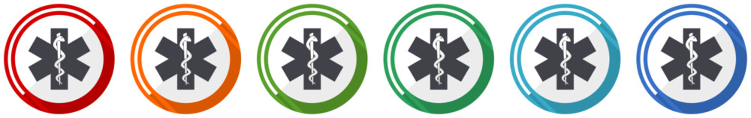 Fototapete - Emergency icon set, flat design vector illustration in 6 colors options for webdesign and mobile applications