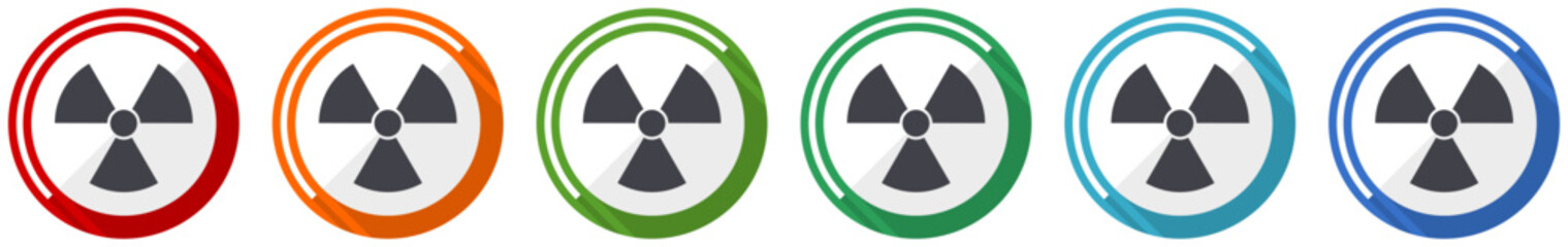Leinwandbilder - Radiation icon set, flat design vector illustration in 6 colors options for webdesign and mobile applications