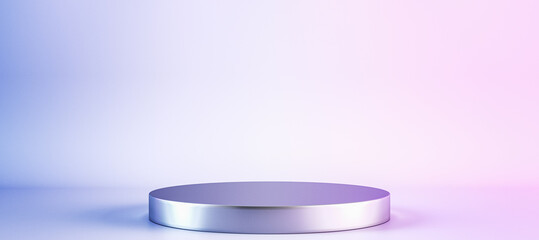 Aufkleber - Wide white studio with geometric shapes, podium on the floor. Platforms for product presentation, mock up background. Abstract composition in minimal design. 3D Rendering.