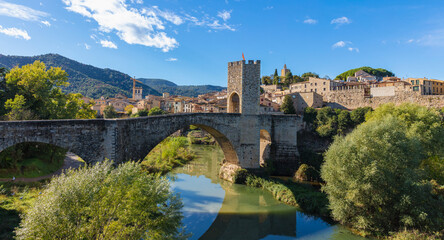 Old famous catalan bridge and village- Besalu in Spain