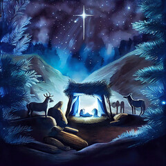 Wall Mural - Nativity scene, christian Christmas