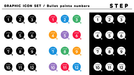 Wall Mural - ステップ 見出し 箇条書きアイコン セット（STEP 1〜12）／カラーバリエーション