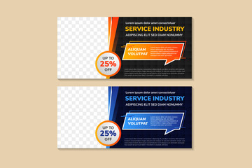 Poster - Template of horizontal layout vector web page service industry banners with bubble speech elements and space for photo collage. collection of different color with material design style.
