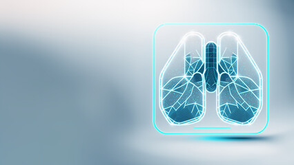 Lung holographic icon, lung disease diagnostic concept for lung cancer, pneumonia, viral infections  3d rendering 