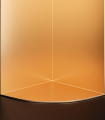 Aufkleber - Gold corner room wall modern interior design 3d background with luxury presentation product display empty floor backdrop platform stand or blank studio podium stage and golden showroom elegant style.