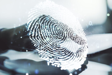 Aufkleber - Abstract creative fingerprint concept with finger clicks on a digital tablet on background. Multiexposure