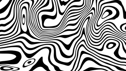 Striped wave animation. Black white liquid line animated pattern