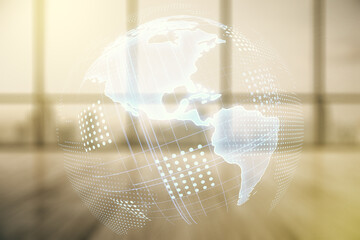 Aufkleber - Double exposure of digital map of North America hologram on empty modern office background, research and strategy concept