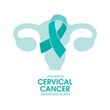 January is Cervical Cancer Awareness Month vector. Cervical cancer teal awareness ribbon and human uterus vector. Female reproductive health icon. Important day