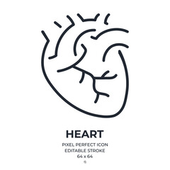 Wall Mural - Heart organ editable stroke outline icon isolated on white background flat vector illustration. Pixel perfect. 64 x 64.