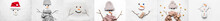 Collage Of Funny Snowmen Made Of Different Items On White Background