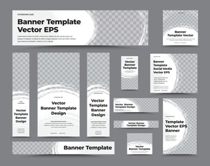 Poster - Vector white web banners of different sizes with photo space and round grunge elements.