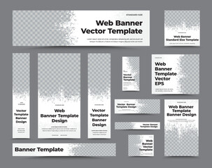 Wall Mural - Set of white vector web banner templates with photo space and grunge elements.