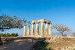 view of the Temple of Apollo in Ancient Corinth in southern Greece