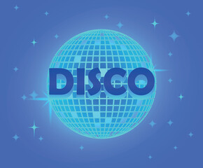 Wall Mural - Disco ball Vector icon. Party Template dj. Mirror glitter disco ball. Cosmic. Psychedelic. Disco party banner. Retro music poster. 80s. 70s. Night Club.