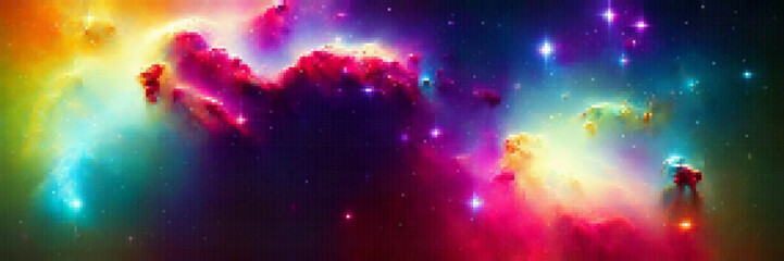 Wall Mural - cosmic panoramic background. outer space. vector colorful pixelated illustration.