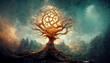 Devine Tree glowing in Forest religion fantasy concept art