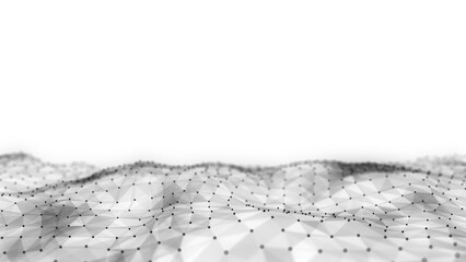 Poster - abstract technology wave of particles. big data visualization. background with motion dots. artifici