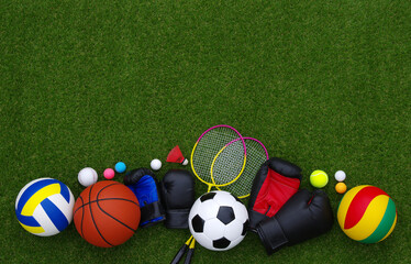 Wall Mural - Sport games equipment - balls, boxing gloves, rackets