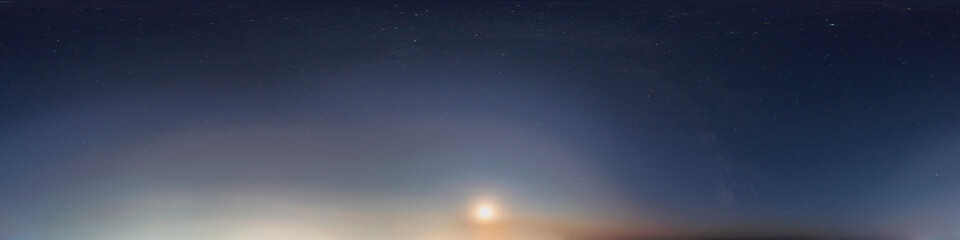 arch of milky way above full moon in night sky. seamless hdr spherical equirectangular 360 panorama.