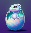 Cute dragon hatching from the colorful egg