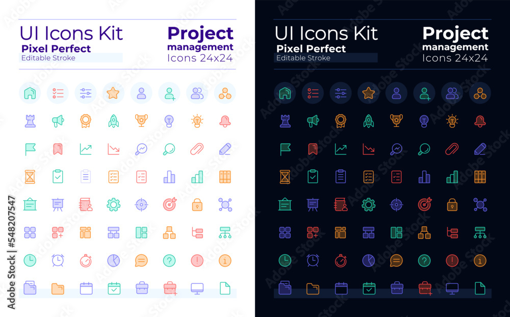 Project management pixel perfect glass morphism ui icons set for dark ...