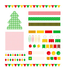 Wall Mural - A set of decorative illustration icons with the concept of 'Christmas', a winter holiday and festival in December. Various objects such as notes, labels, indexes, pincers, clips, thumbtacks and pins.