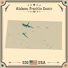 Large and accurate map of Franklin county, Alabama, USA with vintage colors.
