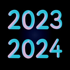 Sticker - Happy new year 2023 future metaverse neon text neon with metal effect, numbers and futurism lines. Vector greeting card, banner, congratulation poster 3d illustration. Modern trendy electronic light