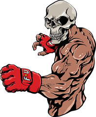 Skull fighter warrior boxing gloves logo gym workout vector art tattoo design shirt design