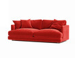 3d rendering of an isolated modern red upholstered velvet cosy lounge sofa
