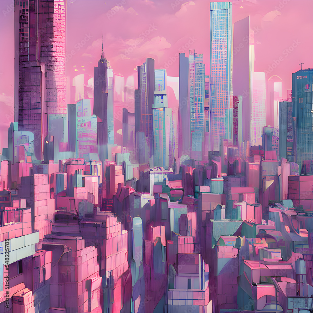 イラスト『架空都市』 架空都市の様々な風景を描いたイラストです。 Stock Illustration