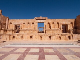 Sticker - Details of famous historical Southern Theater, ancient Roman structure in Jerash, Jordan.