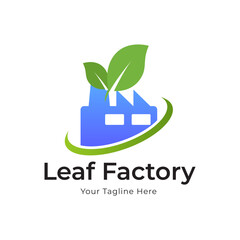 Canvas Print - factory building industry with leaf green plant nature logo vector icon design