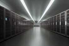 Modern Data Center With Many Servers In Hallway Datacenter Centre 