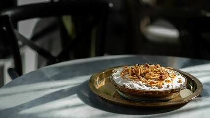 Poster - Closeup of a pie on a table in a restaurant.