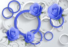 Blue Flowers With Circles Wallpaper 3d