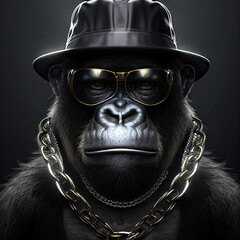 portrait of gorilla with hat and glasses