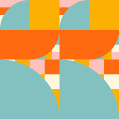Poster - Simple geometric seamless pattern. Modern abstract background with circle, semi circle, square, rectangle stripe shapes in pastel colors.