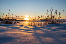 Sunset Over The Frozen Sea. Fäboda, Jakobstad/Pietarsaari. Finland.