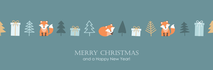 Wall Mural - cute christmas motives fox tree and gift box