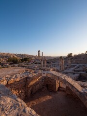 Poster - Scenic view of ruins of old famous Temple of Hercules - historic place in the Amman Citadel, Jordan.