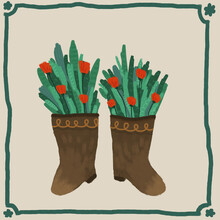 Vector Illustration Of Boots With Flowers